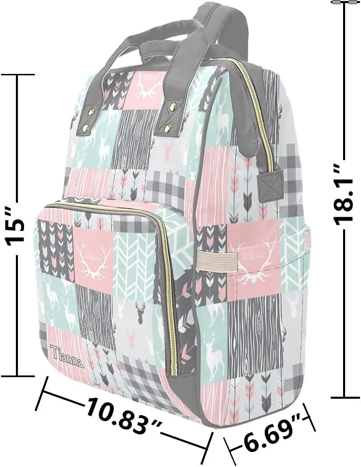 Antlers Deer Elk Feather Arrow Patchwork Diaper Bags with Name Waterproof Mummy Backpack Nappy Nursing Baby Bags Gifts Tote Bag for Women