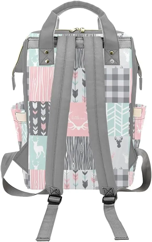 Antlers Deer Elk Feather Arrow Patchwork Diaper Bags with Name Waterproof Mummy Backpack Nappy Nursing Baby Bags Gifts Tote Bag for Women