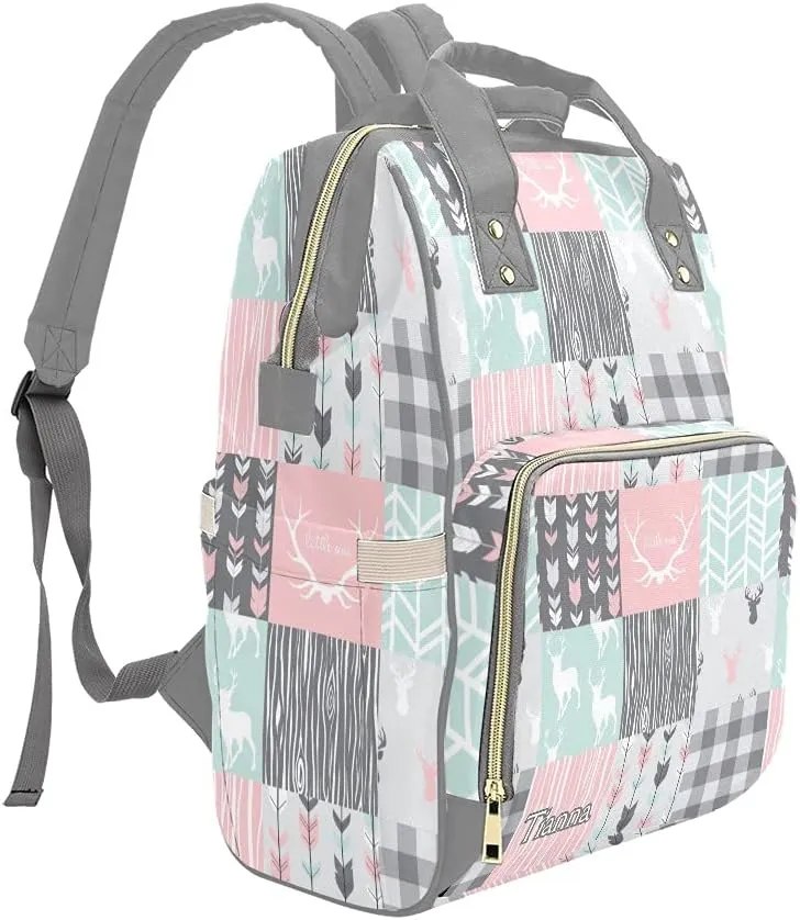 Antlers Deer Elk Feather Arrow Patchwork Diaper Bags with Name Waterproof Mummy Backpack Nappy Nursing Baby Bags Gifts Tote Bag for Women