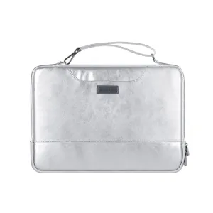 ANYPACK Laptop Handbag Silver Vegan Leather Sleek Protector Durable Lightweight For Travel And Work