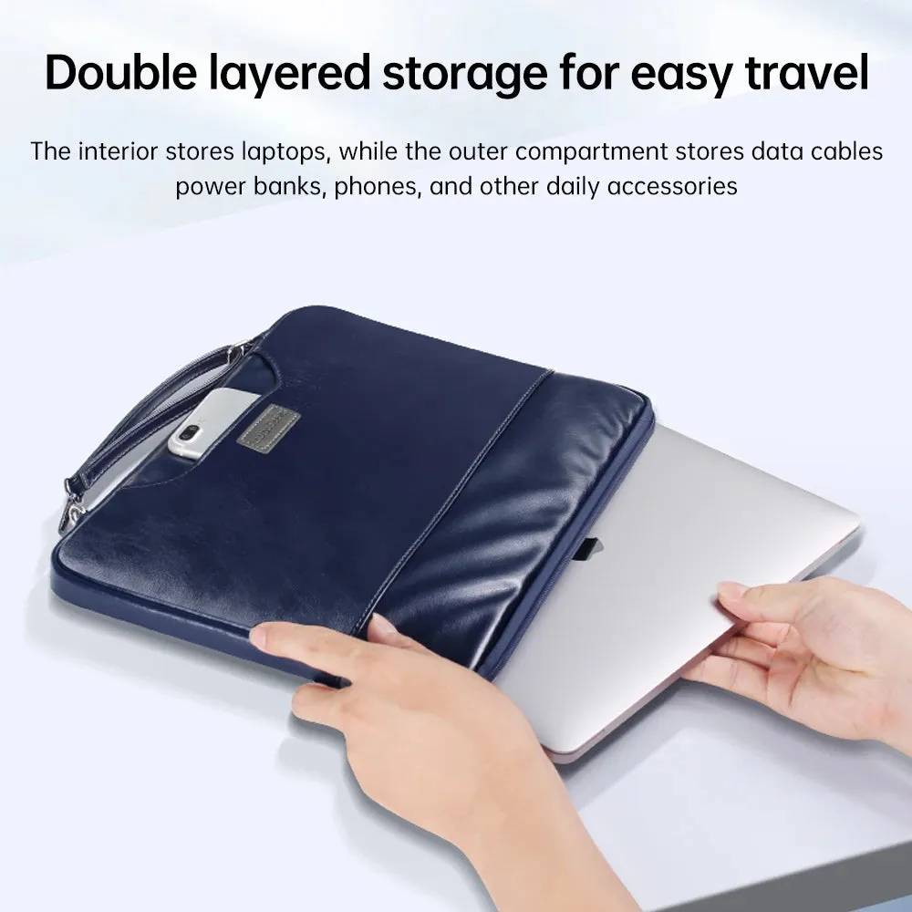 ANYPACK Laptop Handbag Silver Vegan Leather Sleek Protector Durable Lightweight For Travel And Work
