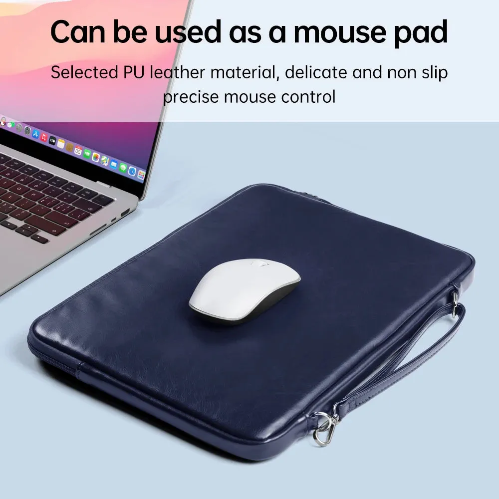 ANYPACK Laptop Handbag Silver Vegan Leather Sleek Protector Durable Lightweight For Travel And Work