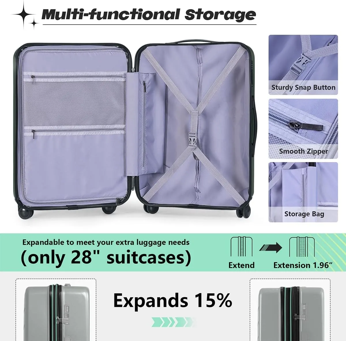 AnyZip Luggage Suitcases with Spinner Wheels PC ABS Hardshell TSA Lock Checked Luggage 24Inch Darkgreen