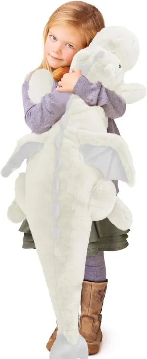 ARELUX Large 37in Cute Dragon Stuffed Animals Plush Toy Soft White Pterosaur Plushie Giant Fuzzy Dinosaur Pillow Plushies with Wings Cuddly for Friends Family Member