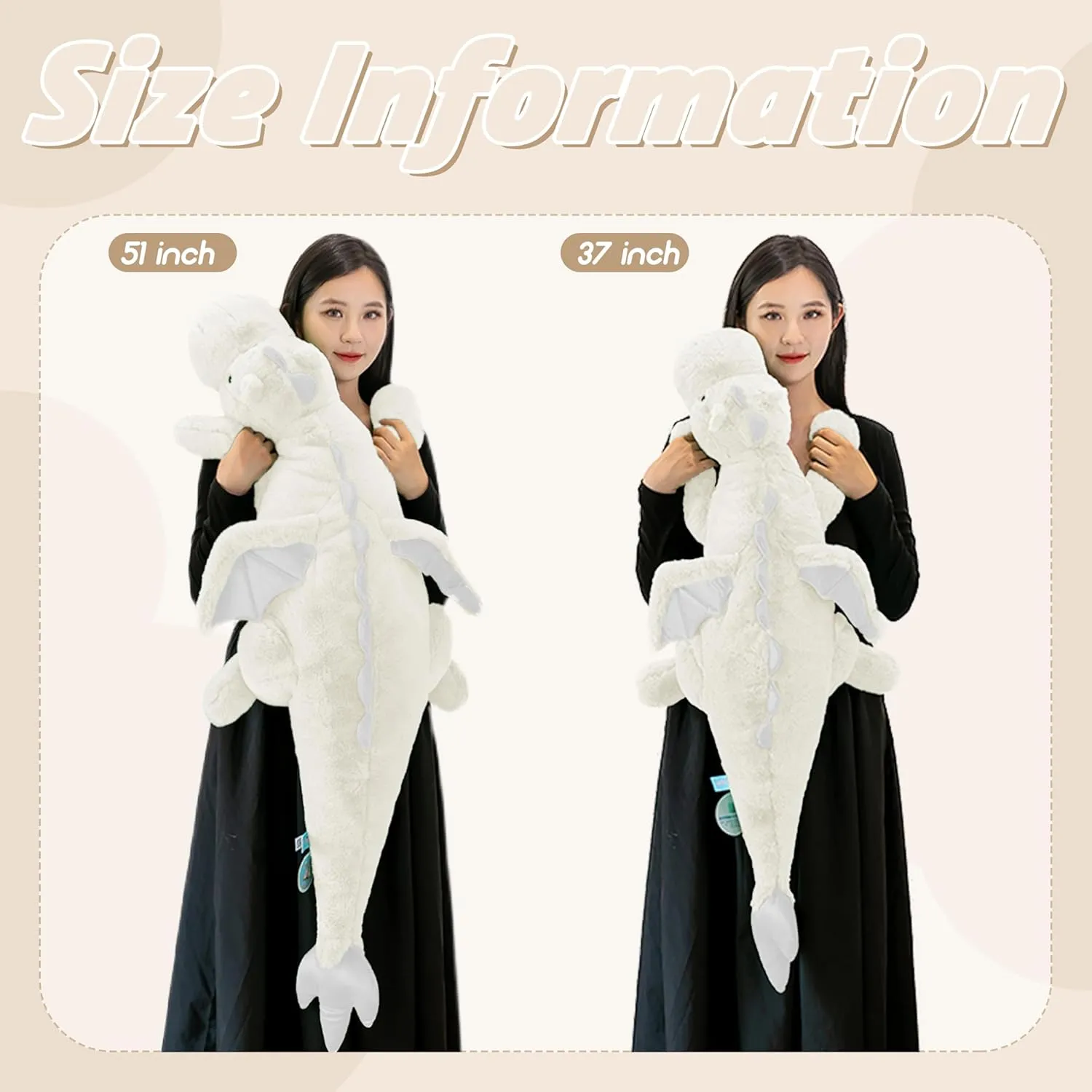ARELUX Large 37in Cute Dragon Stuffed Animals Plush Toy Soft White Pterosaur Plushie Giant Fuzzy Dinosaur Pillow Plushies with Wings Cuddly for Friends Family Member
