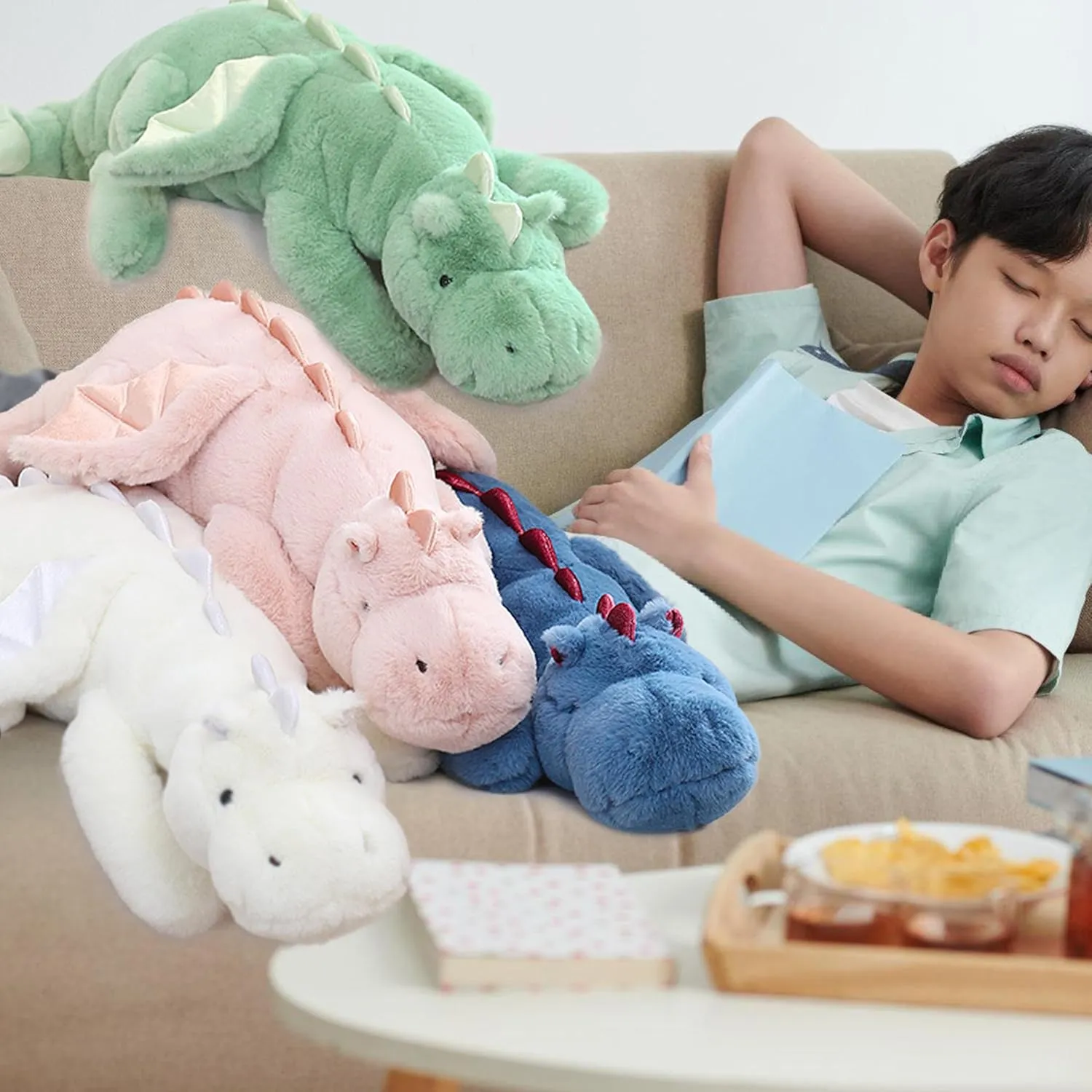 ARELUX Large 37in Cute Dragon Stuffed Animals Plush Toy Soft White Pterosaur Plushie Giant Fuzzy Dinosaur Pillow Plushies with Wings Cuddly for Friends Family Member