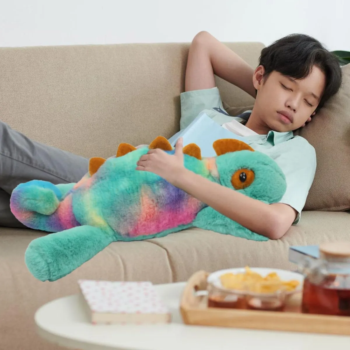 ARELUX Soft 18in Chameleon Stuffed Animals: Lizard Plush Cute Cuddly Body Pillow Hug Sleeping Fluffy Wild Animal Toys Bed Decor Plushie Doll Friends Family Member
