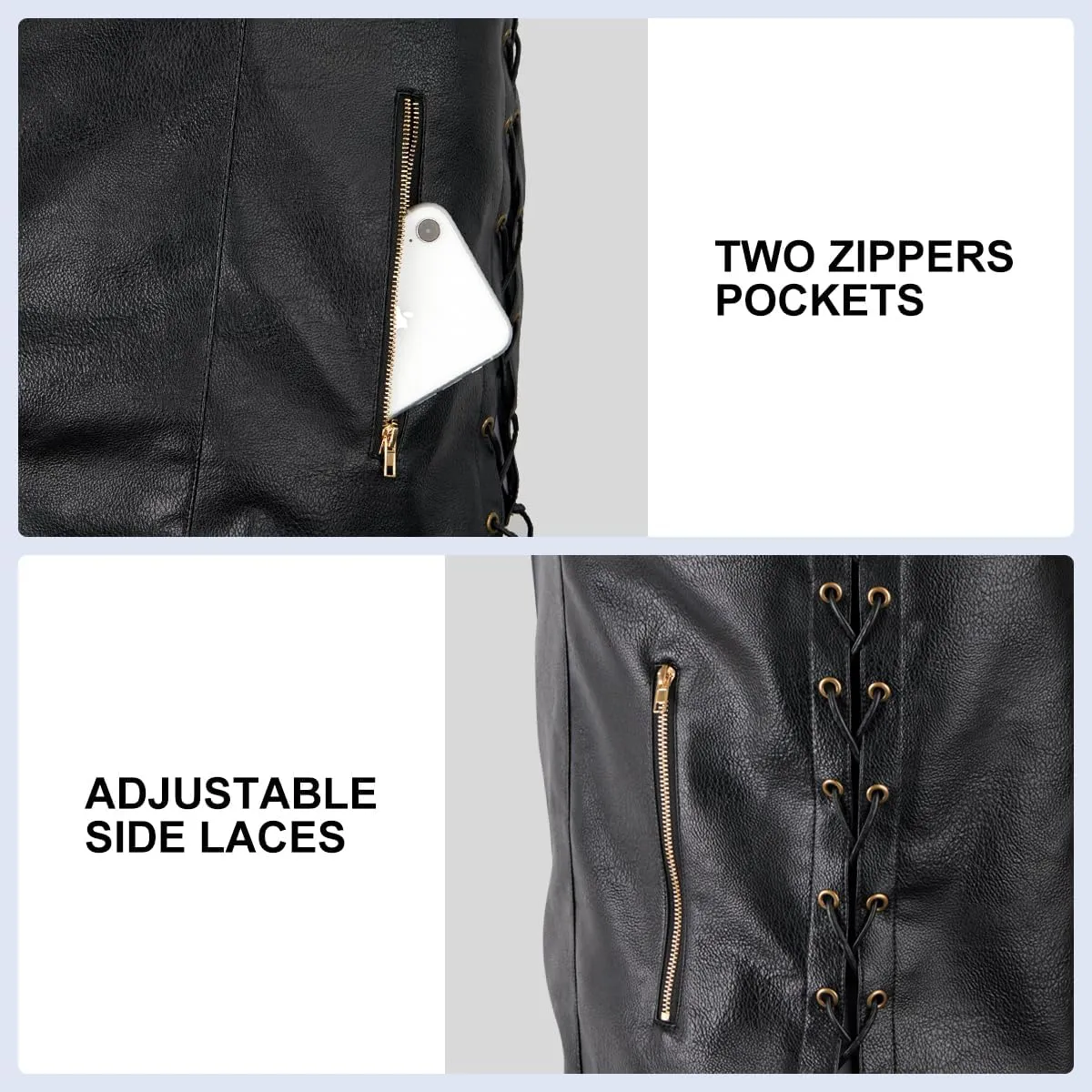 Arjen Kroos Men's Leather Vest With Concealed Pocket Adjustable Laces Motorcycle Biker Riders Vest