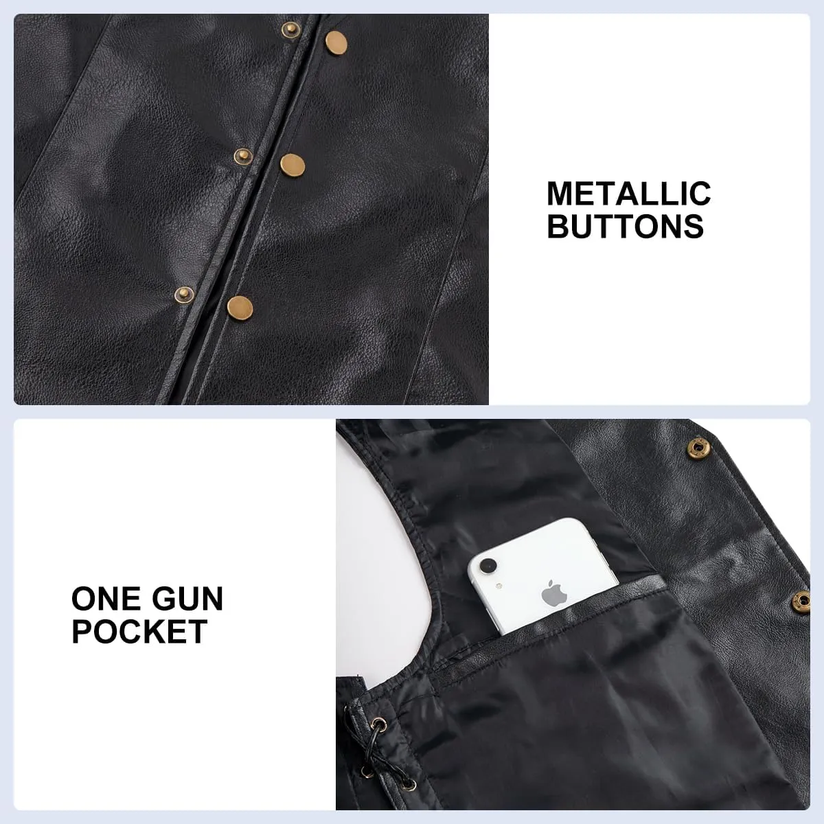 Arjen Kroos Men's Leather Vest With Concealed Pocket Adjustable Laces Motorcycle Biker Riders Vest
