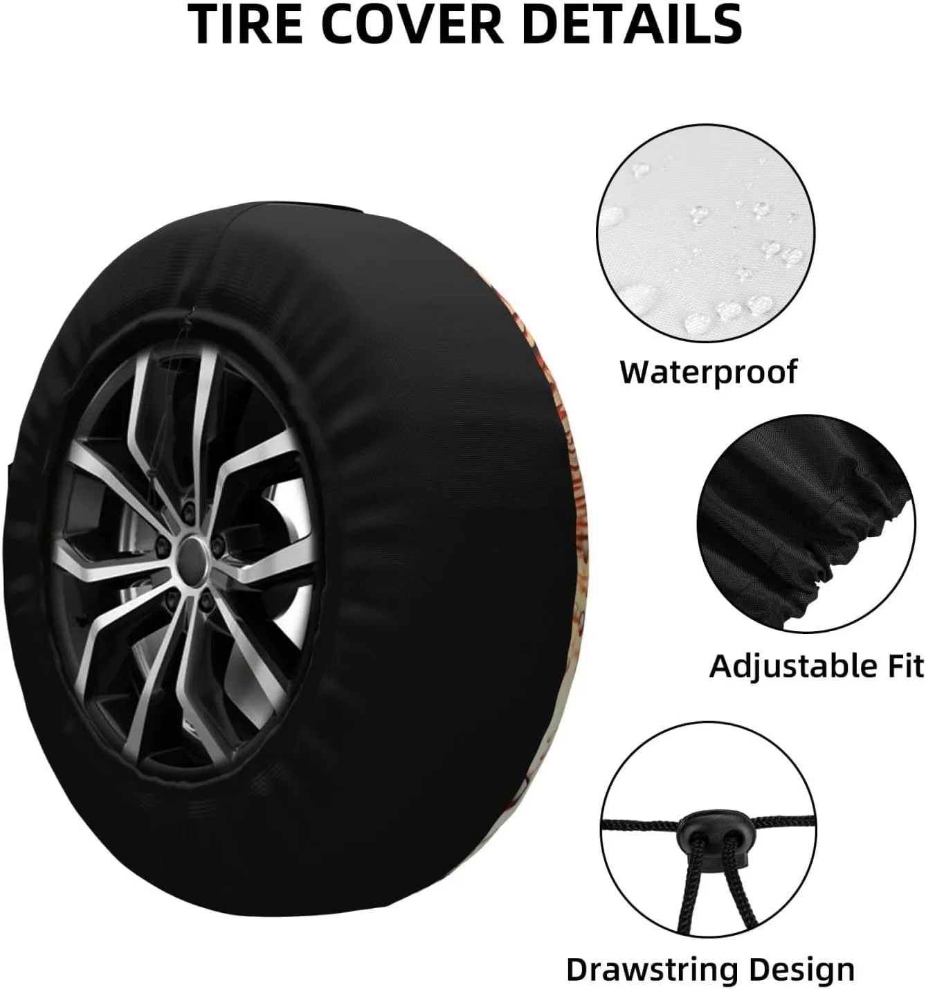 Art Ladybug Tracks Tire Cover Outdoor Waterproof Snow Sun Rain Wheel Cover Portable Wheel Bags Camper Spare Tire Cover Universal Car Tire Protectors for Trailer RV SUV