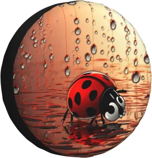 Art Ladybug Tracks Tire Cover Outdoor Waterproof Snow Sun Rain Wheel Cover Portable Wheel Bags Camper Spare Tire Cover Universal Car Tire Protectors for Trailer RV SUV