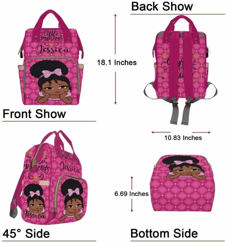 Artsadd Custom Name Diaper Bag Backpack, Personalized Princess Royal Pink Plaid Baby Girl Mommy Nursing Bags Multifunction Waterproof Large Nappy Knapsack for Mom Gifts