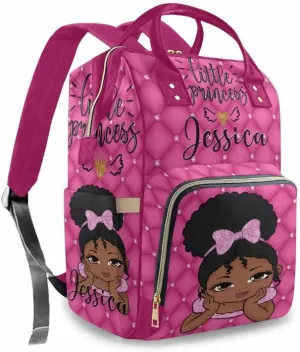 Artsadd Custom Name Diaper Bag Backpack, Personalized Princess Royal Pink Plaid Baby Girl Mommy Nursing Bags Multifunction Waterproof Large Nappy Knapsack for Mom Gifts
