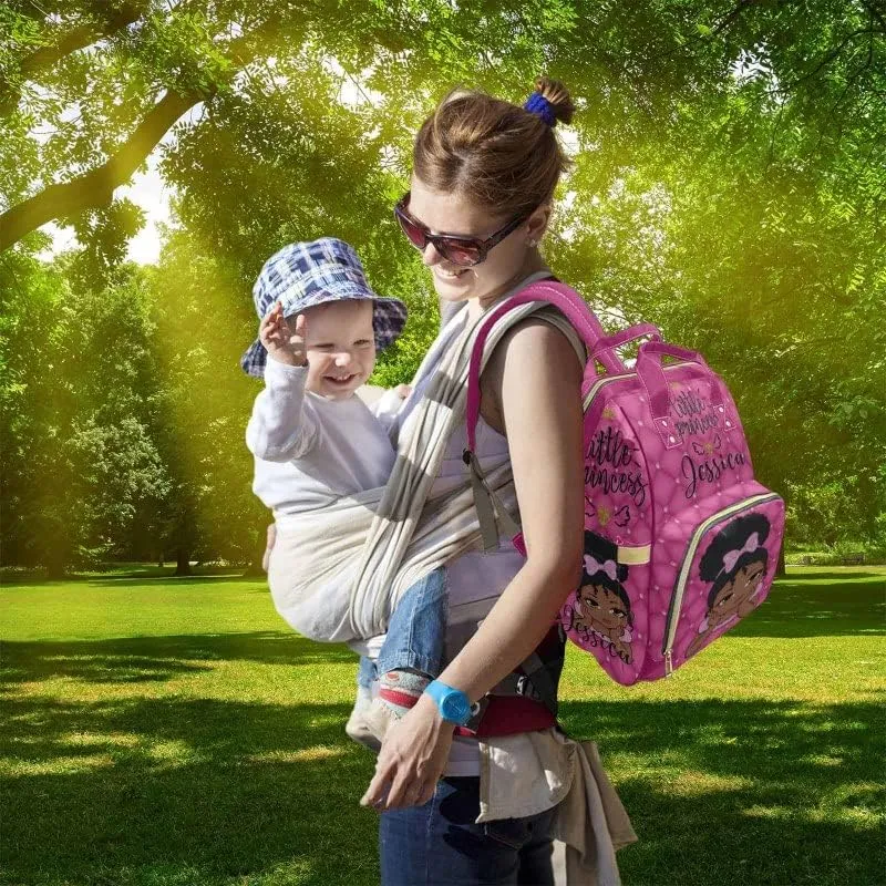 Artsadd Custom Name Diaper Bag Backpack, Personalized Princess Royal Pink Plaid Baby Girl Mommy Nursing Bags Multifunction Waterproof Large Nappy Knapsack for Mom Gifts