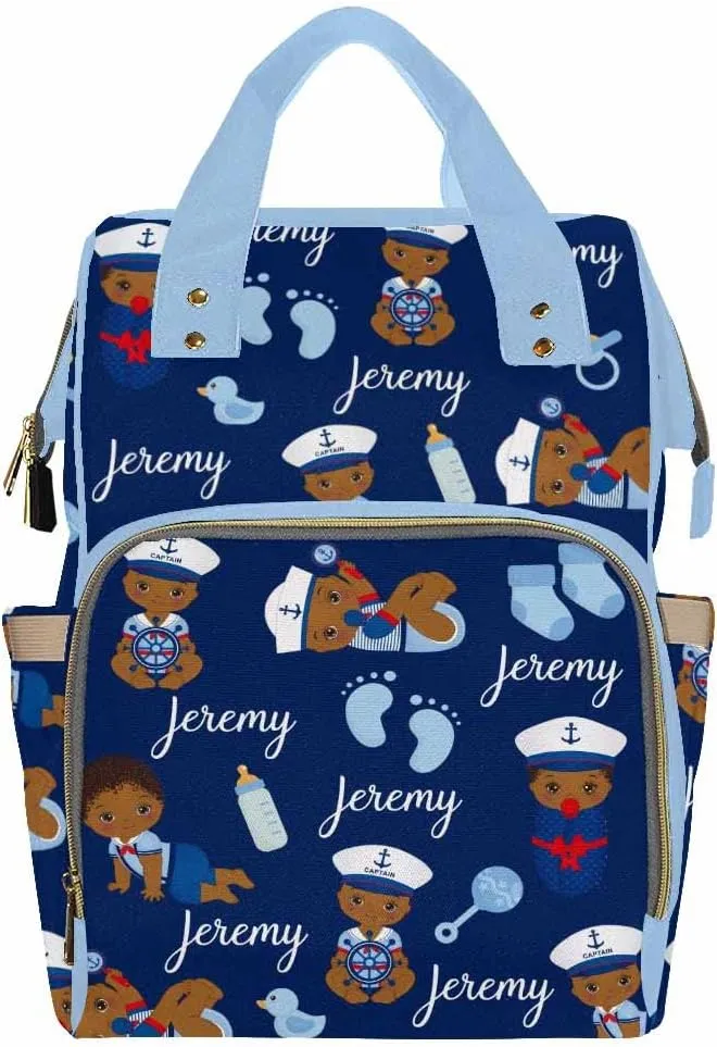 Artsadd Personalized Baby Boys Diaper Bag Backpack, Navy Blue Footprint Nappy Backpack Customized Multifunction Baby Bags Casual Daypack for Men Women