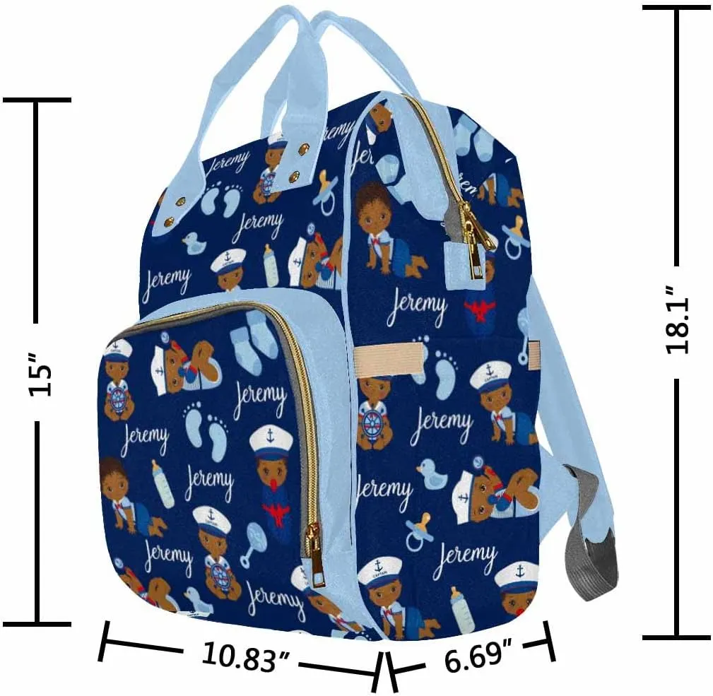 Artsadd Personalized Baby Boys Diaper Bag Backpack, Navy Blue Footprint Nappy Backpack Customized Multifunction Baby Bags Casual Daypack for Men Women