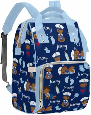 Artsadd Personalized Baby Boys Diaper Bag Backpack, Navy Blue Footprint Nappy Backpack Customized Multifunction Baby Bags Casual Daypack for Men Women