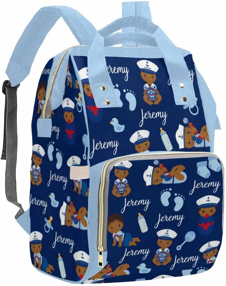 Artsadd Personalized Baby Boys Diaper Bag Backpack, Navy Blue Footprint Nappy Backpack Customized Multifunction Baby Bags Casual Daypack for Men Women