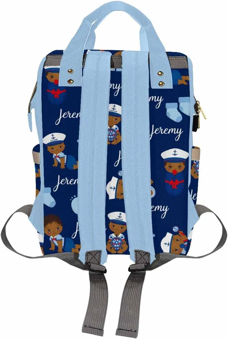 Artsadd Personalized Baby Boys Diaper Bag Backpack, Navy Blue Footprint Nappy Backpack Customized Multifunction Baby Bags Casual Daypack for Men Women