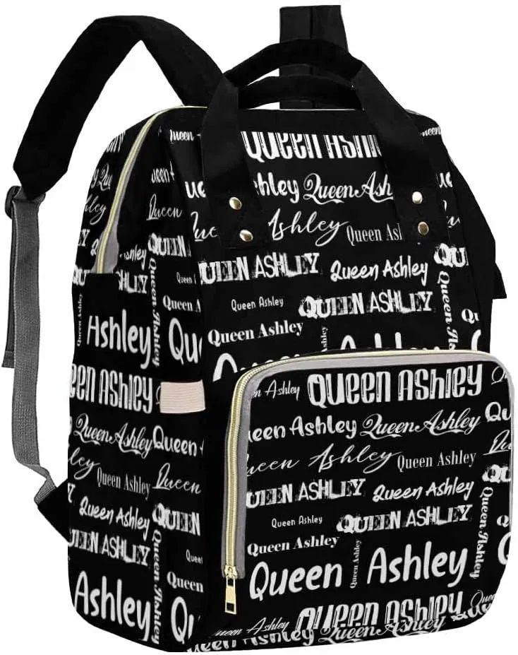 Artsadd Personalized Diaper Bag with Name, Customized Black Signature Nappy Backpack with Thermal Pockets Multi-function Baby Bags Handbag Shoulder Bag for Girls Boys