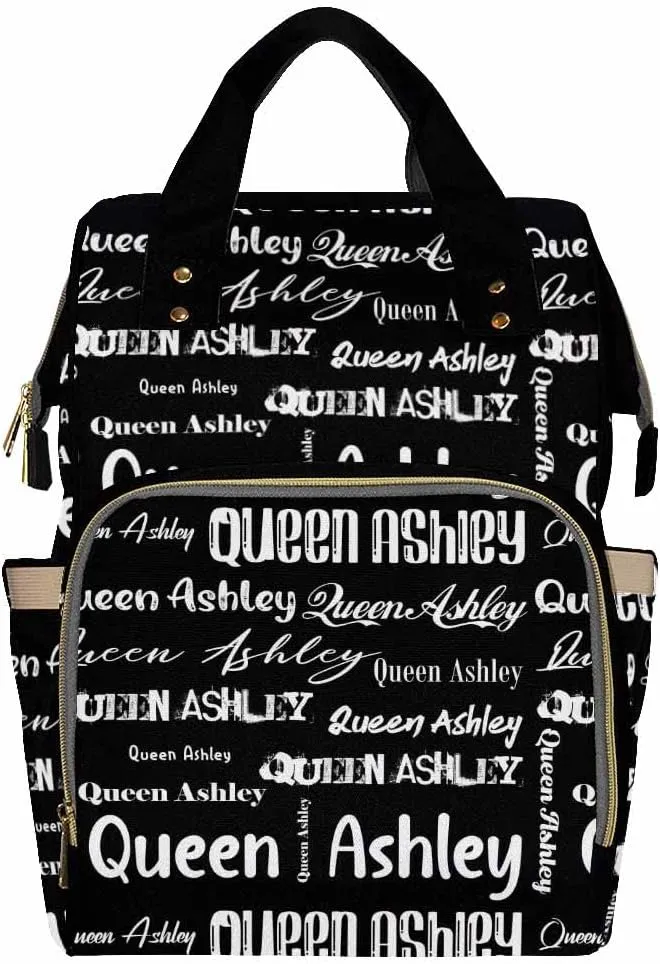Artsadd Personalized Diaper Bag with Name, Customized Black Signature Nappy Backpack with Thermal Pockets Multi-function Baby Bags Handbag Shoulder Bag for Girls Boys