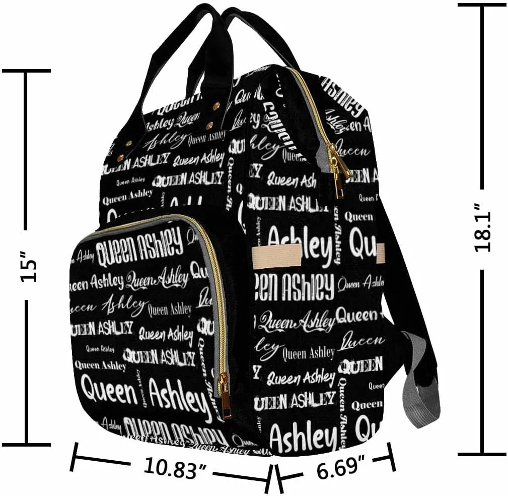 Artsadd Personalized Diaper Bag with Name, Customized Black Signature Nappy Backpack with Thermal Pockets Multi-function Baby Bags Handbag Shoulder Bag for Girls Boys