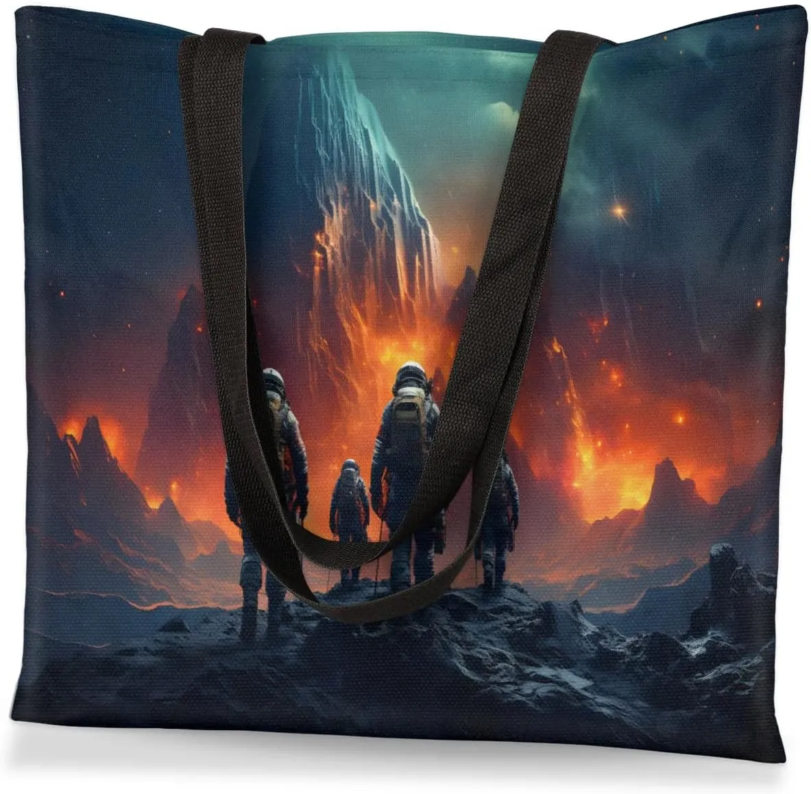 Astronaut Looking Up At Earth Canvas Tote Bag for Women Men Stylish Tote Handbag Shoulder Bag Reusable Grocery Bag