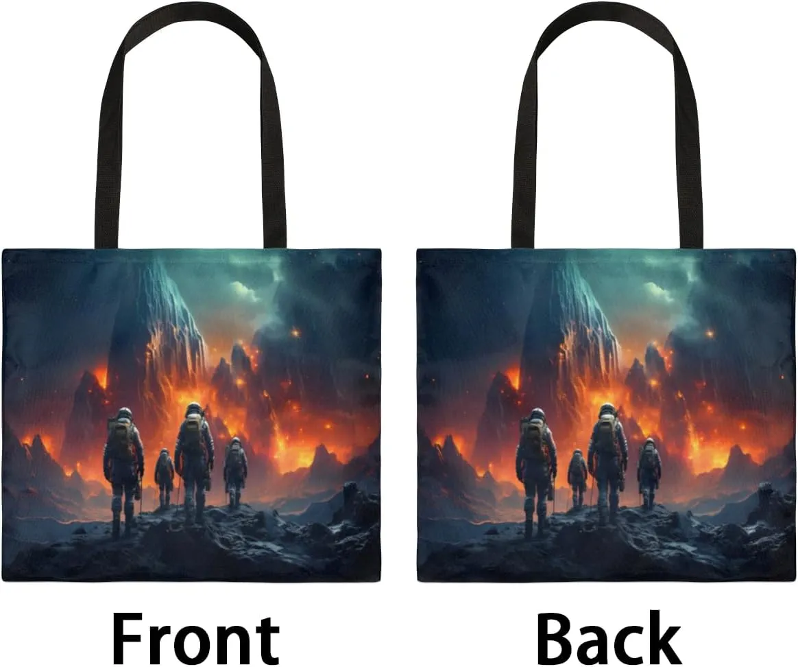 Astronaut Looking Up At Earth Canvas Tote Bag for Women Men Stylish Tote Handbag Shoulder Bag Reusable Grocery Bag