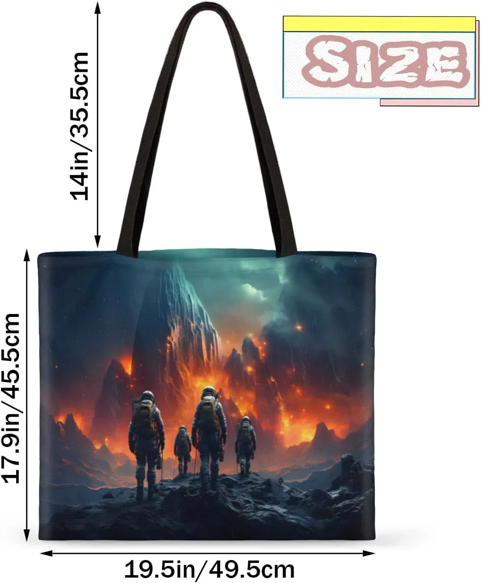 Astronaut Looking Up At Earth Canvas Tote Bag for Women Men Stylish Tote Handbag Shoulder Bag Reusable Grocery Bag