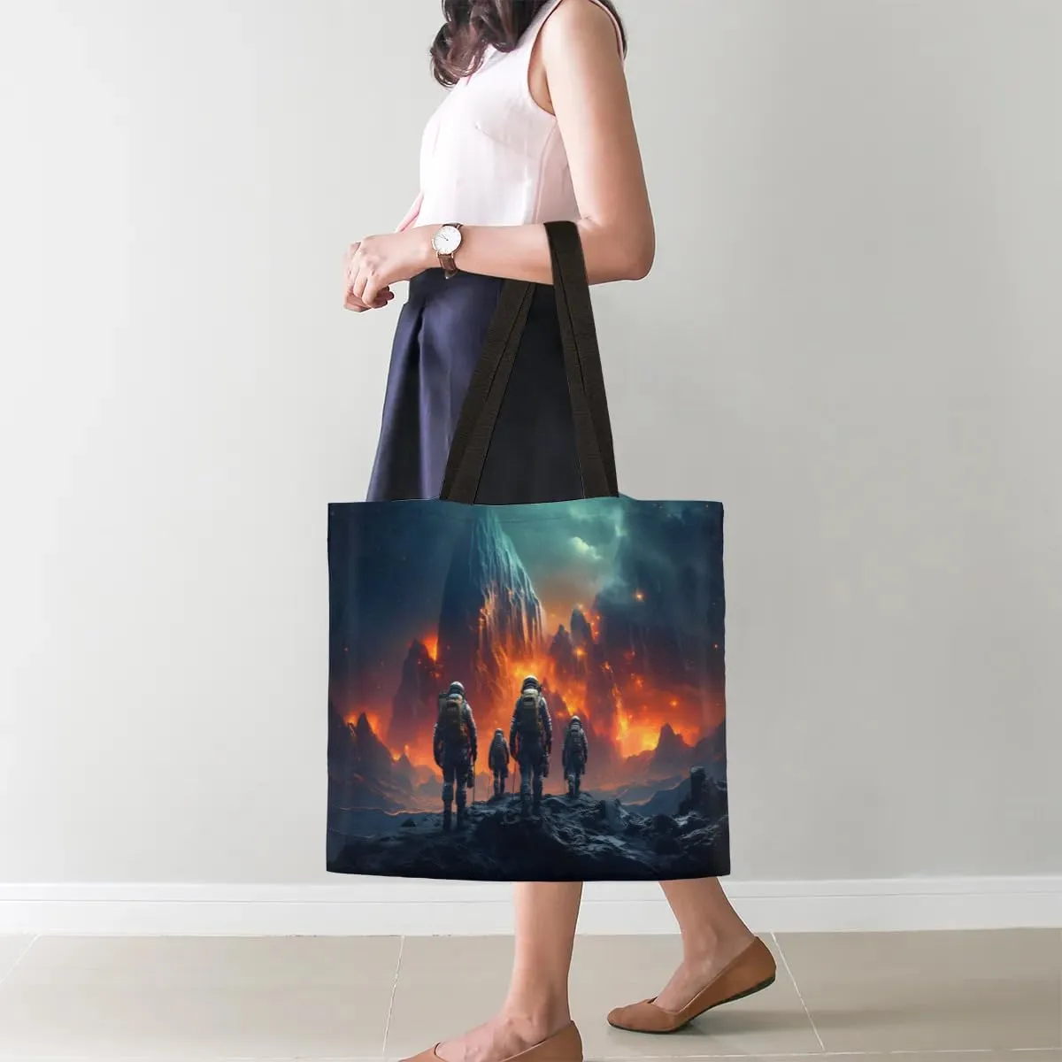 Astronaut Looking Up At Earth Canvas Tote Bag for Women Men Stylish Tote Handbag Shoulder Bag Reusable Grocery Bag