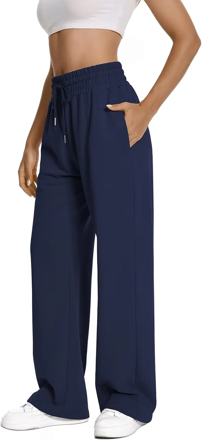 Auriviz Womens High Waisted Drawstring Sweatpants Straight Leg Pants Side Hidden Pockets Sweat Pants 30‘’ Inseam