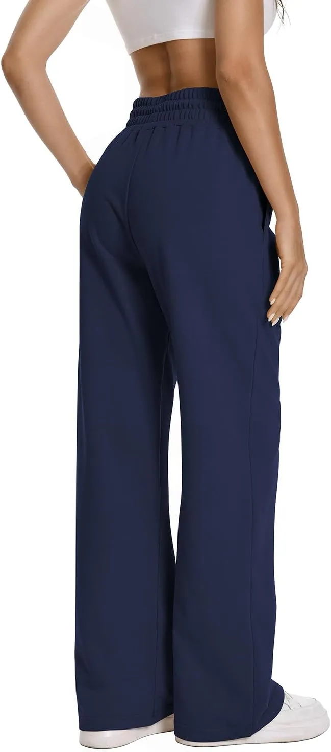 Auriviz Womens High Waisted Drawstring Sweatpants Straight Leg Pants Side Hidden Pockets Sweat Pants 30‘’ Inseam