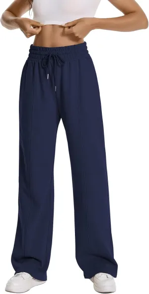 Auriviz Womens High Waisted Drawstring Sweatpants Straight Leg Pants Side Hidden Pockets Sweat Pants 30‘’ Inseam