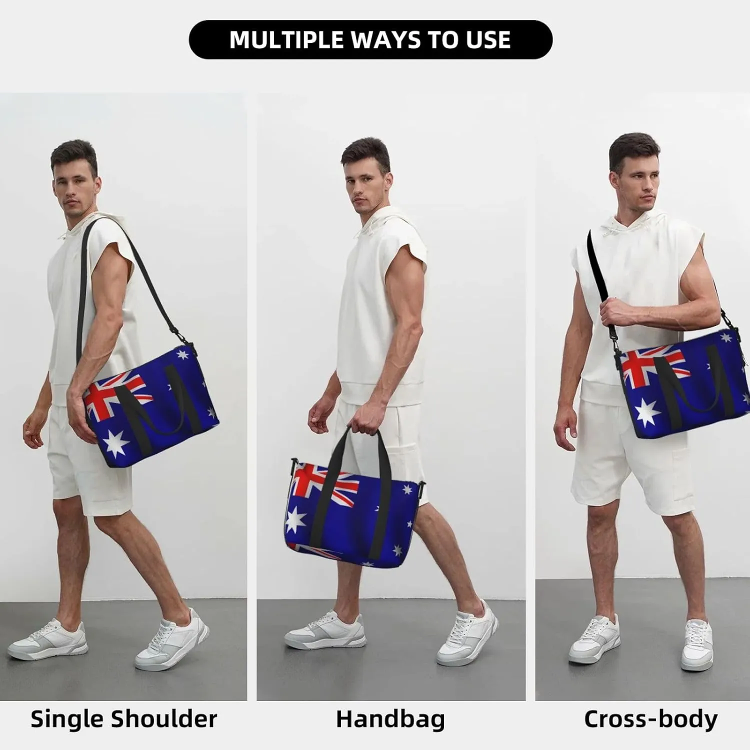 Australian Flag Travel Duffel Bag Carry On Tote Bags For Men,Weekender Overnight Bag,Sports Tote Gym Bag