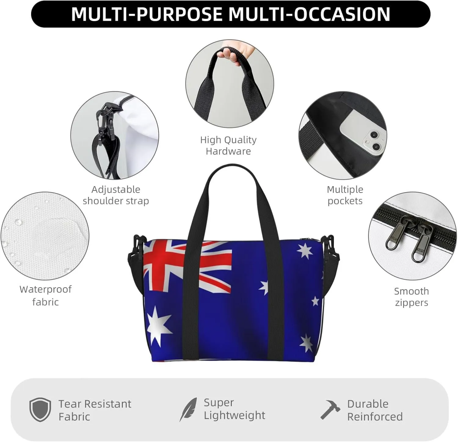 Australian Flag Travel Duffel Bag Carry On Tote Bags For Men,Weekender Overnight Bag,Sports Tote Gym Bag