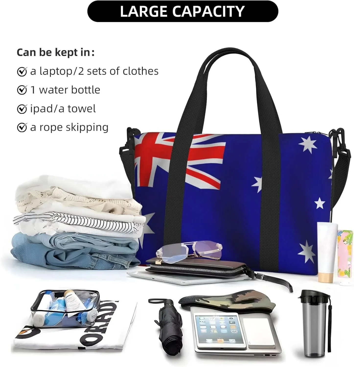 Australian Flag Travel Duffel Bag Carry On Tote Bags For Men,Weekender Overnight Bag,Sports Tote Gym Bag