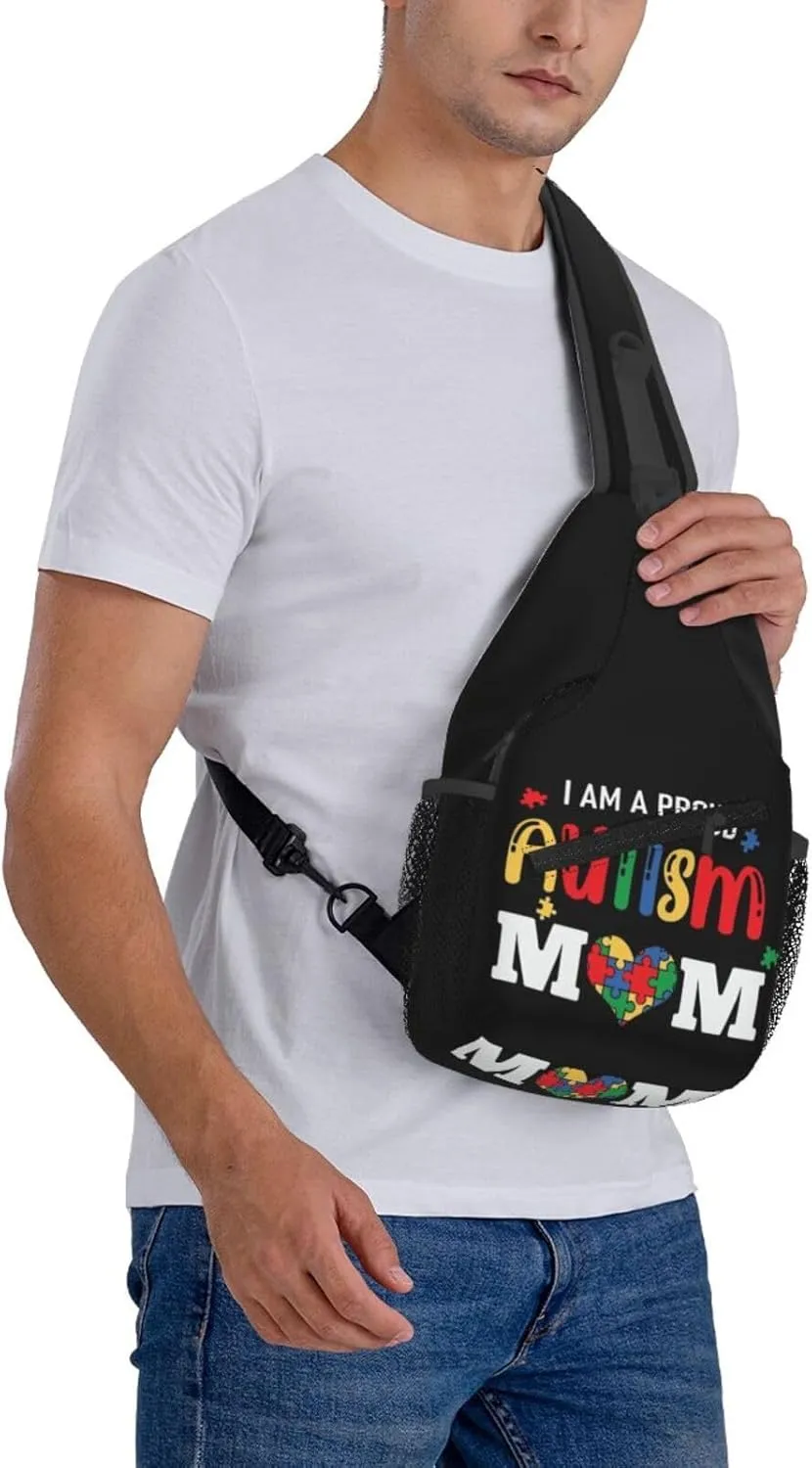 Autism Awareness Mom Crossbody Bag Adjustable Sling Bag Casual Chest Bags Travel Shoulder Backpack