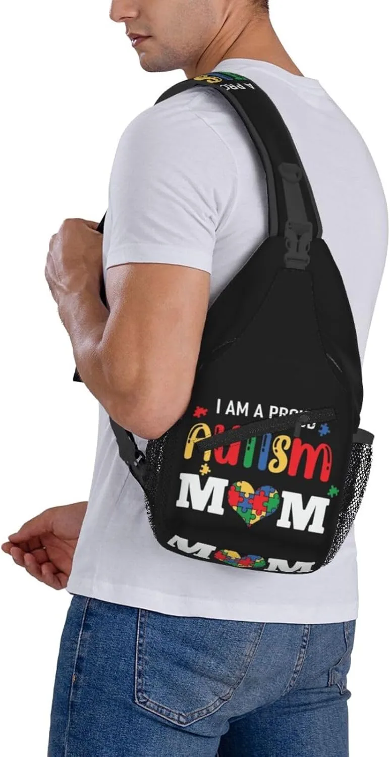 Autism Awareness Mom Crossbody Bag Adjustable Sling Bag Casual Chest Bags Travel Shoulder Backpack