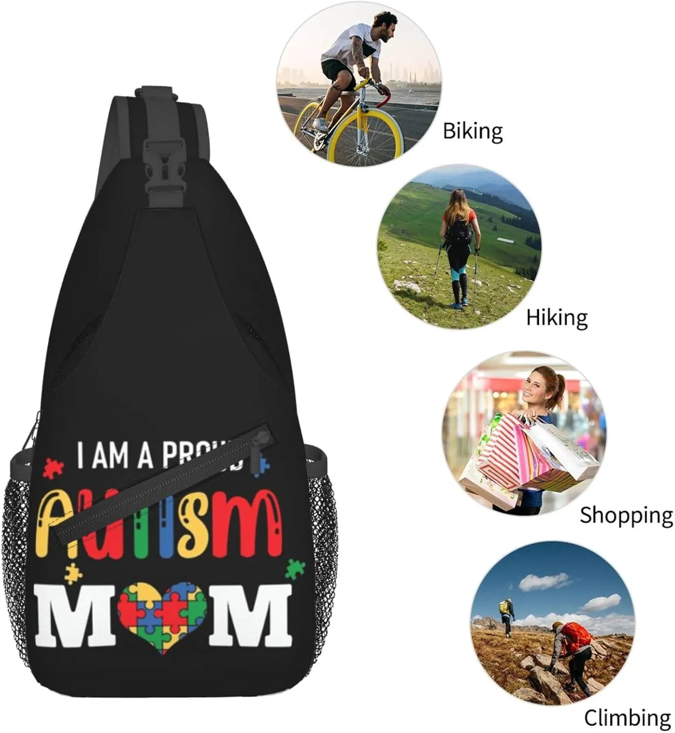 Autism Awareness Mom Crossbody Bag Adjustable Sling Bag Casual Chest Bags Travel Shoulder Backpack