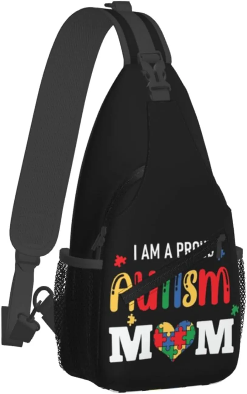 Autism Awareness Mom Crossbody Bag Adjustable Sling Bag Casual Chest Bags Travel Shoulder Backpack