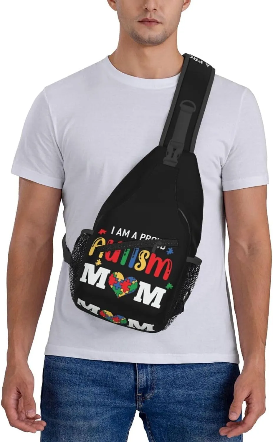 Autism Awareness Mom Crossbody Bag Adjustable Sling Bag Casual Chest Bags Travel Shoulder Backpack