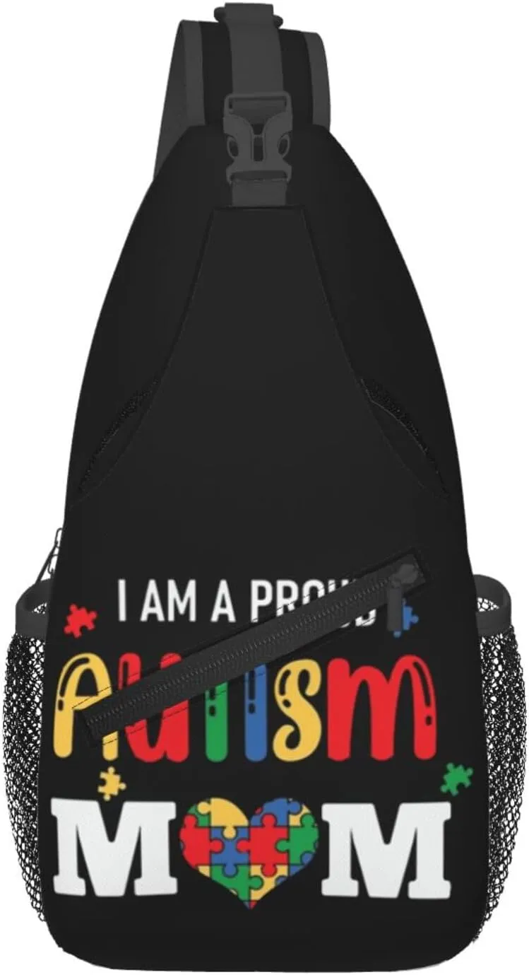 Autism Awareness Mom Crossbody Bag Adjustable Sling Bag Casual Chest Bags Travel Shoulder Backpack