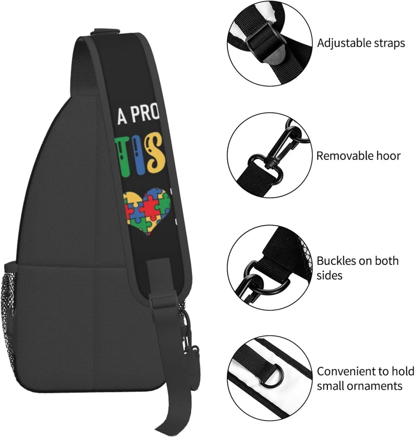 Autism Awareness Mom Crossbody Bag Adjustable Sling Bag Casual Chest Bags Travel Shoulder Backpack