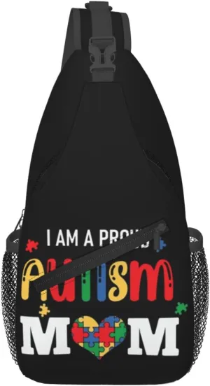 Autism Awareness Mom Crossbody Bag Adjustable Sling Bag Casual Chest Bags Travel Shoulder Backpack