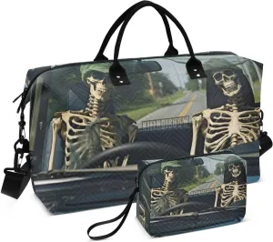 Auto Skull Human Skeleton Drive Travel Duffel Bag, Shoulder Weekender Overnight Bags - Large Gym Bag with Wet Pocket