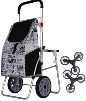 Aviation Aluminum Alloy Three-Wheeled Folding Shopping Cart Seat, Lightweight Stair Climbing Cart, Detachable Waterproof Ox Cloth Bag,F