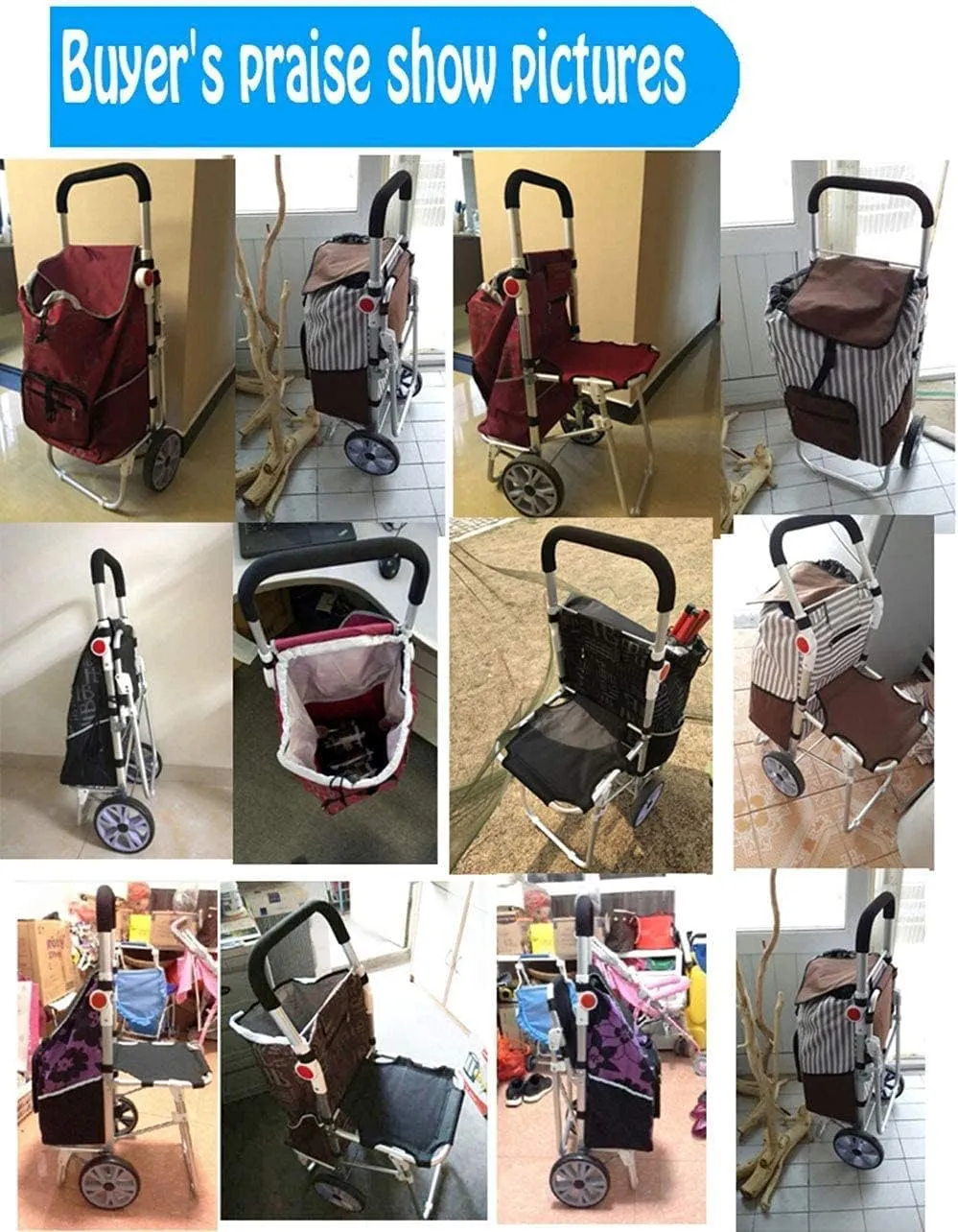 Aviation Aluminum Alloy Three-Wheeled Folding Shopping Cart Seat, Lightweight Stair Climbing Cart, Detachable Waterproof Ox Cloth Bag,F