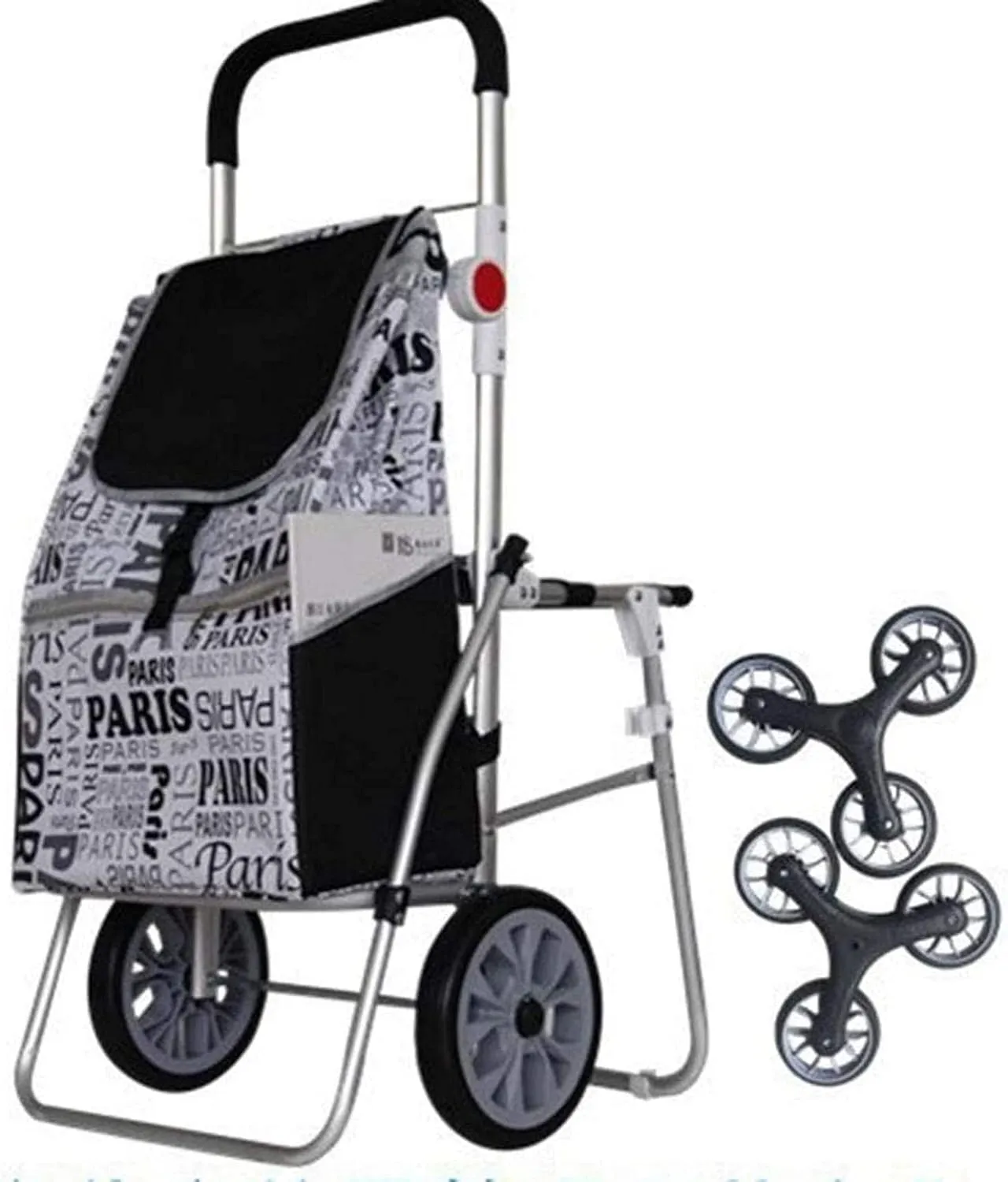 Aviation Aluminum Alloy Three-Wheeled Folding Shopping Cart Seat, Lightweight Stair Climbing Cart, Detachable Waterproof Ox Cloth Bag,F