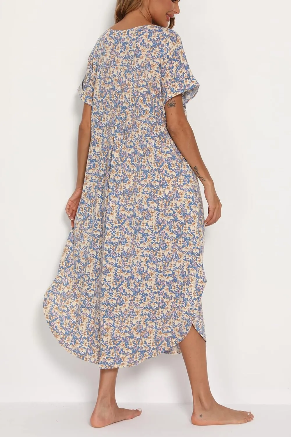 AVIIER Nightgowns for Women Cotton Night Shirt Sleepwear Ladies Soft Loungewear with Pockets S-XXL
