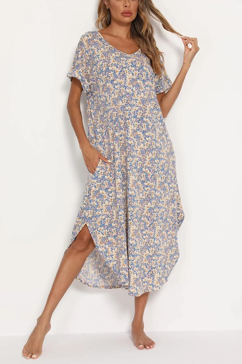 AVIIER Nightgowns for Women Cotton Night Shirt Sleepwear Ladies Soft Loungewear with Pockets S-XXL